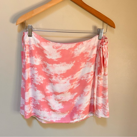 Dolls Kill ~Sugar Thrillz ~ Pink Clouds Faux Wrap Tie Y2K Mini Skirt ~size Large - Picture 11 of 11